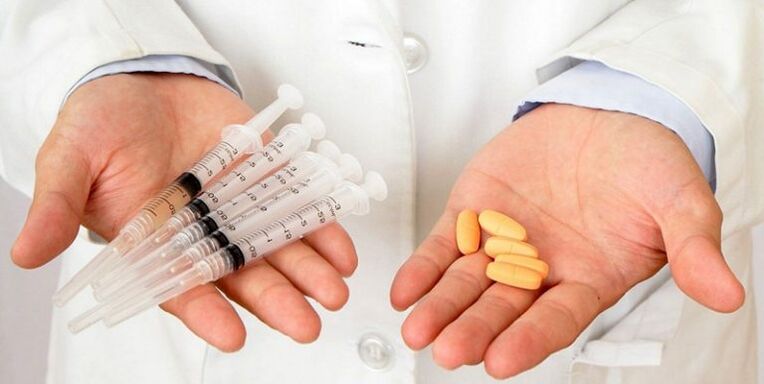 injekzioak eta pilulak bizkarreko minerako